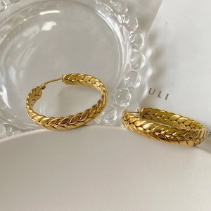 Pendientes de aro de círculos roscados de Color dorado de 14K de acero inoxidable para mujer, tendencia gruesa, hebilla de oreja para niñas, regalos de joyería - Product Image 4