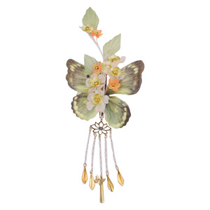 Nouvelle collection Printemps 2025 : Pince à cheveux originale de style antique, faite main, avec pampille papillon verte, pour maquillage et coiffure Hanfu - Product Image 5