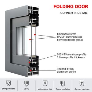 Puerta Plegable de Vidrio Doble Inteligente Hecha a Medida, Puerta de Patio Plegable de Aluminio y Vidrio para Exteriores, para Antigua y <span class=keywords><strong>Barbuda</strong></span> - Product Image 5
