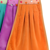 Serviette de cuisine en polaire corail absorbante, chiffon de nettoyage pour les mains, motif fruits de dessin animé, boucle de suspension pour salle de bain