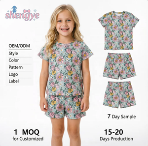 DH ODM Neues Design Maßgefertigte Kirsch-Bambus Weiche Atmungsaktive Lässige Kurzarm-Frühlings-2-Teilige Pyjamas für Mädchen Bekleidungssets - Product Image 6