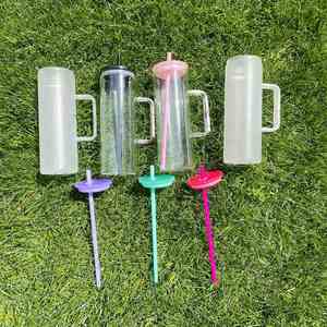 Tazas de vidrio rectas esmeriladas transparentes de 20 oz para sublimación, con asa, para envolturas UV DTF, desde almacén de EE. UU. - Product Image 2