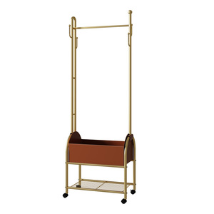 Coat Rack Metal Standing Bedroom Clothing Organizer With <b>Storage</b> <b>Basket</b> And Wheels For Clothes And Bags - Product Image 5