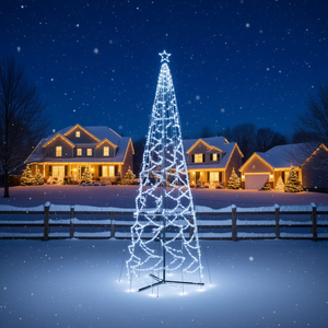 Albero a Cono Natalizio con 1400 LED Bianchi Freddi, 5x16 Piedi, Decorazione Luminosa da Esterno in Metallo per Festività - Product Image 2