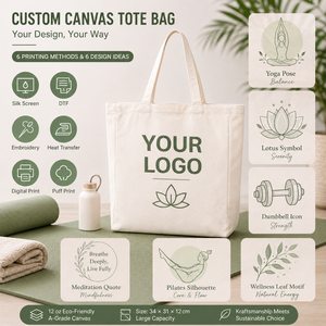 Borsa Tote in Tela con Motivo a Lettere per Kit di Benvenuto per Ritiri Yoga, 34x31x12cm, con Tracolla e Manici, per Palestra, Shopping e Benessere - Product Image 3