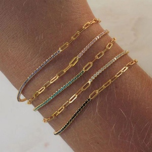 Trendy Au750 18K PVD Gold Plated Zircon <b>Bracelets</b> Women Custom Stainless Steel Lab <b>Sapphire</b> <b>Tennis</b> <b>Bracelets</b> for Women Girls - Product Image 2