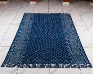 Indigo Boho Flatweave Cotton Kilim Rug Hand Block Printed <b>Runner</b> Handwoven India Carpet Home Decor - Product Image 6