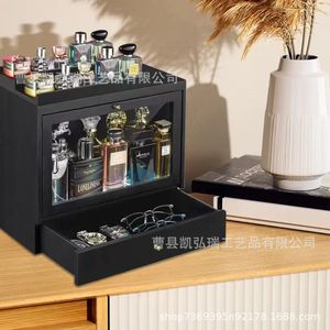 Wooden <b>storage</b> rack, cross-border minimalist home desktop perfume <b>storage</b> rack, three-tier <b>drawer</b> type eyeglasses and watch - Product Image 1