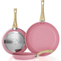 Ensemble de poêles à frire en marbre rose écologique, 3 pièces, forgées, pour la cuisine à domicile, cadeau pour femme