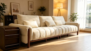 Modern Three Seat <b>Sofa</b> Upholstered Fabric Cushion Back Wooden <b>Legs</b> Rolled Arms Midcentury Living Room Couch - Product Image 6
