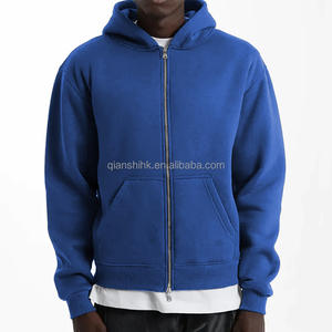 Fermeture à glissière complète 100% coton épais Baggy 400 450 Gsm polaire surdimensionné sweat à capuche en éponge française pour hommes poids lourd Vintage sweat à capuche zippé - Product Image 6
