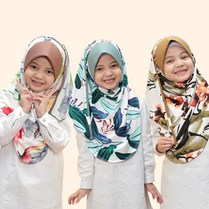 Leverancier Kids Hijab Patroon Gedrukt Maleisië Kinderen Hoofddoek Moslim Instant Ira 4D Digital Print Voor Kinderen Hijaabs