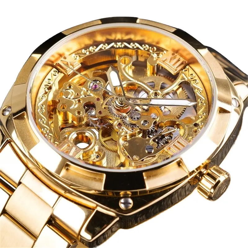 Forsining Fashion Retro Herren Automatik Mechanische Uhr Top Marke Luxus Full Golden Design Leuchtende Zeiger Skelett uhr