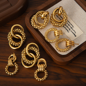 Pendientes EH159 Extra Grandes Chapados en Oro de 18k, Pendientes de Acero Inoxidable, Joyería de Moda de Lujo para Mujer - Product Image 1