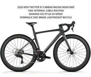 Bicicleta de Carretera de Carreras Twitter X7 Carbon, 700C con Cableado Interno, <span class=keywords><strong>Shimano</strong></span> <span class=keywords><strong>105</strong></span> R7120 de 24 Velocidades, Freno de Disco Hidráulico Ligero - Product Image 1