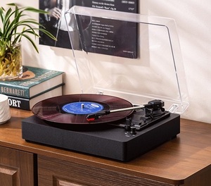 Tourne-disque <span class=keywords><strong>vinyle</strong></span> rétro en bois de marque OEM <span class=keywords><strong>pas</strong></span> <span class=keywords><strong>cher</strong></span>, style gramophone vintage, avec enregistreur BT 5W et 2 haut-parleurs, moule privé - Product Image 4