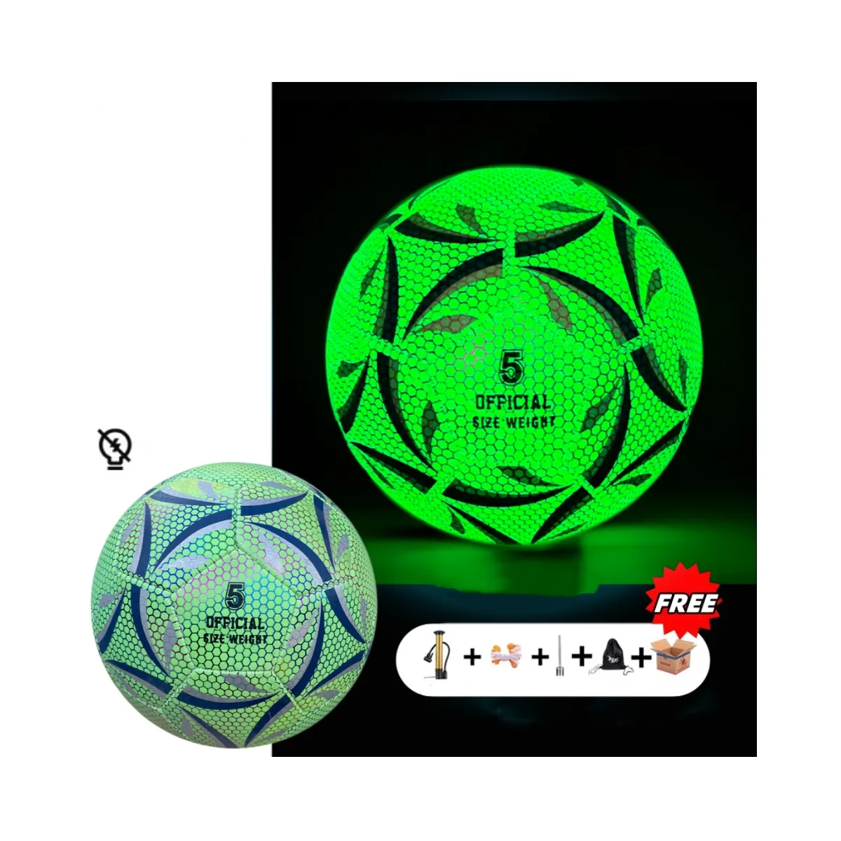 Logotipo personalizado Brilhando bola de futebol holográfico reflexivo acender footballs luminosa saída de fábrica OEM Made china