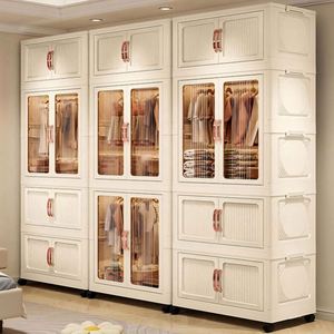 Haogle 3-Layer Double Door Folding Stackable Plastic Children's <b>Wardrobe</b> Space-Saving Modern Design Bedroom Furniture Large - Product Image 4