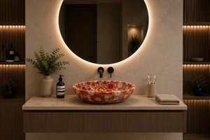 Lavabo de salle de bain de luxe en résine marbrée et quartz, design moderne et contemporain, pour maison et hôtel - Product Image 2