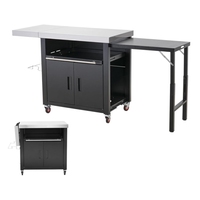 Chariot de cuisine extérieur de table de gril en métal avec le dessus pliable d'acier inoxydable de 2 tables latérales pour les armoires de cuisine extérieures