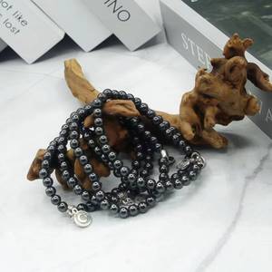 Pulsera de cuentas de hematita negra redondas de 6 mm, 33 piezas, marca YASEEN, étnicas, magnéticas, para oración musulmana, Dhikr, Tasbih, al por mayor - Product Image 1