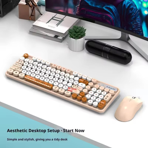 PCK2 Waterproof USB Wired 78 Keys <b>Keyboard</b> Mouse Combo Ergonomic Retro Punk Cartoon Cute Girl Gift Desktop Computer - Product Image 3