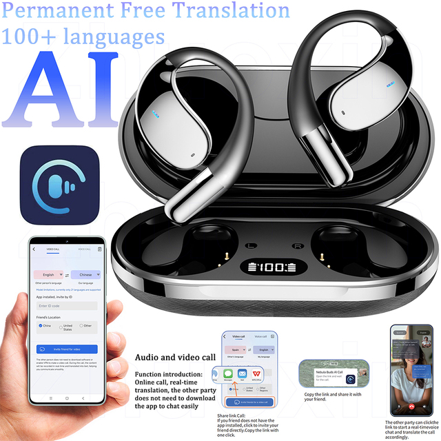 OWS Technology True Wireless Sports Headphones Open Ear LED Battery Touch Control Mini Ear Hook for 5.4 IPX5 Waterproof AI