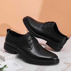 Chaussures habillées décontractées noires en cuir pour hommes, en cuir de vachette pleine fleur, respirantes et rehaussantes, vente en gros - Product Image 3