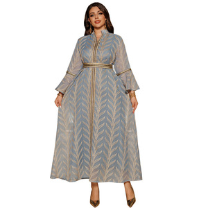 Vestido Largo Elegante de Estilo Europeo y Americano con Mangas Bordadas de Inspiración Oriental para Mujer - Product Image 5