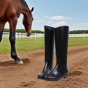 Chaussures <span class=keywords><strong>de</strong></span> cavalier hautes pour femmes, bout rond, bottes <span class=keywords><strong>de</strong></span> cavalier hautes tendance, plateforme épaisse, bottes plates longues, talon bas, bottes <span class=keywords><strong>de</strong></span> <span class=keywords><strong>pluie</strong></span> en PVC - Product Image 1