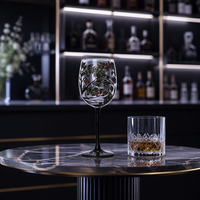Verre à vin peint à la main de 450 ml, sans plomb, avec pied rond, motif floral, pour vin rouge et blanc, idéal pour les fêtes
