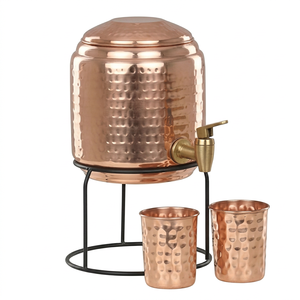 Fontaine à eau en cuivre haut de gamme avec couvercle, finition martelée, distributeur de boissons en métal vintage pour la maison et la cuisine - Product Image 1