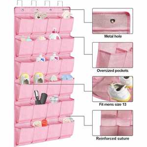 24 Grid Linen-like Non-Woven Closet Bedroom Hanging <b>Shoe</b> Rack <b>Storage</b> Bag Behind the Door - Product Image 3