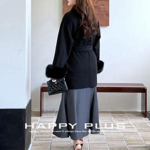 Manteau en laine pour femmes grandes tailles Runqi, coupe ample, manches longues avec poignets en fourrure, vêtements d'extérieur automne-hiver - Product Image 2