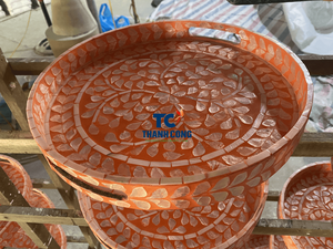 Nouveau design, vente en gros, ensemble de plateaux décoratifs rétro en nacre et coquille de Capiz, logo personnalisable, pour la décoration intérieure - Product Image 4