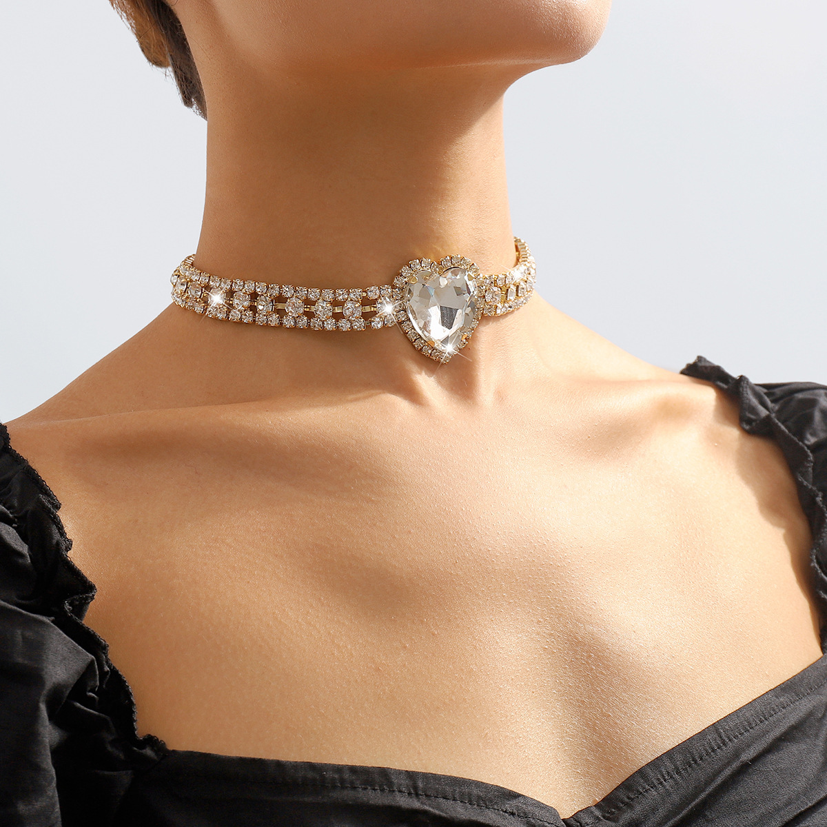 Sweet Love Rhinestone Choker Heart Necklaces for Women