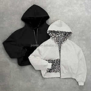 Benutzer definierte Hoody Jacke Double Layer Leoparden muster Schwergewicht ige Französisch Terry Kunst pelz Wende Reiß verschluss Hoodie Männer - Product Image 2