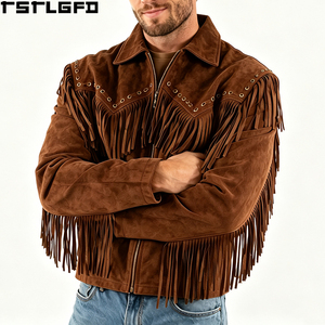 Chaqueta de gamuza con flecos para hombre, estilo occidental, con ojales, cortavientos, ropa de calle, fabricantes OEM/ODM, venta al por mayor - Product Image 3