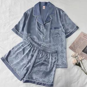 Conjuntos de Pijamas de Satén Sedoso para Mujer, <span class=keywords><strong>Camisa</strong></span> de Manga Corta, Tallas XS-4XL, Pijamas Florales, Ropa de Dormir Suave - Product Image 2