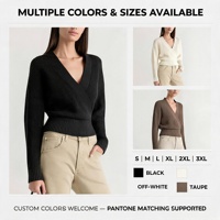 Pull en tricot simple pour femme, personnalisé en usine, couleur unie, col en V profond, enveloppant, adapté aux sorties quotidiennes