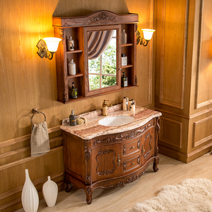 Meuble de salle de bain en bois massif de style euclidien personnalisé, chêne rouge, MDF, lavabo, miroir combiné, design européen, Jiyou's House JS-188 - Product Image 2