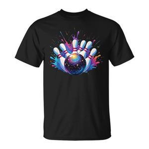 Camiseta con Estampado de Salpicaduras de Pintura Coloridas para el Día del Juego de Boliche, Unisex para Adultos, Ropa Promocional - Product Image 1