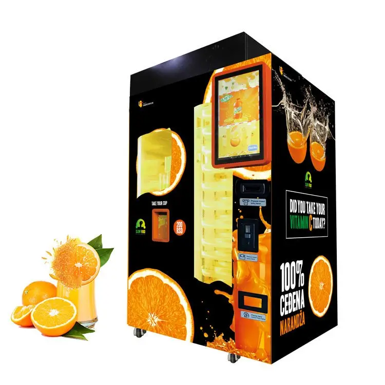 Máquina de venda automática de suco de laranja fresco, extrator industrial de frutas, prensa a frio tipo parafuso personalizada