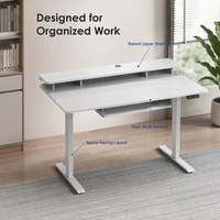 Bureau debout électrique à deux niveaux, réglable en hauteur, avec moteur unique, colonne à 2 étages, capacité de charge élevée, avec étagère et passe-câbles