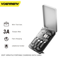Boîte de rangement pour câble de charge rapide D53T avec support de téléphone, ensemble de câbles de données USB Type C et Micro USB 3A, kit de voyage portable multifonctionnel