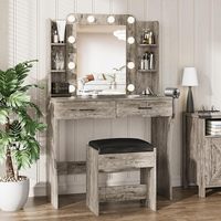 Miroir de coiffeuse moderne avec 10 lumières LED, station de charge, ensemble de table de maquillage, 3 modes d'éclairage, 2 tiroirs, chambre à coucher, salle de bain
