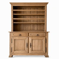 Lemari Bufet Kayu Ek Rustic Gaya Prancis dengan Rak Piring Terbuka, 2 Laci, 2 Pintu, Furnitur Kabinet Ruang Tamu/Ruang Makan