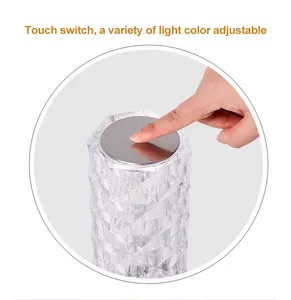 Lampu Meja Kristal LED Proyektor Isi Ulang Sensor Sentuh Lampu Meja RGB Mawar