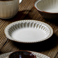 Assiettes creuses en grès de 8 pouces, peintes à la main, écologiques, pour salades, pâtes et apéritifs, compatibles micro-ondes et lave-vaisselle, style américain
