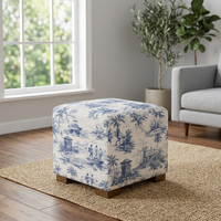 Pouf cube rembourré en toile bleue, thème côtier, repose-pieds, tabouret, housse de pouf moderne pour salon, vente en gros